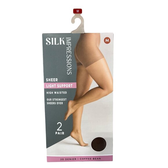 Silk Impressions Sheer Light Support Tights Size Medium Coffee Bean 2 Pair NEW - Picture 1 of 6